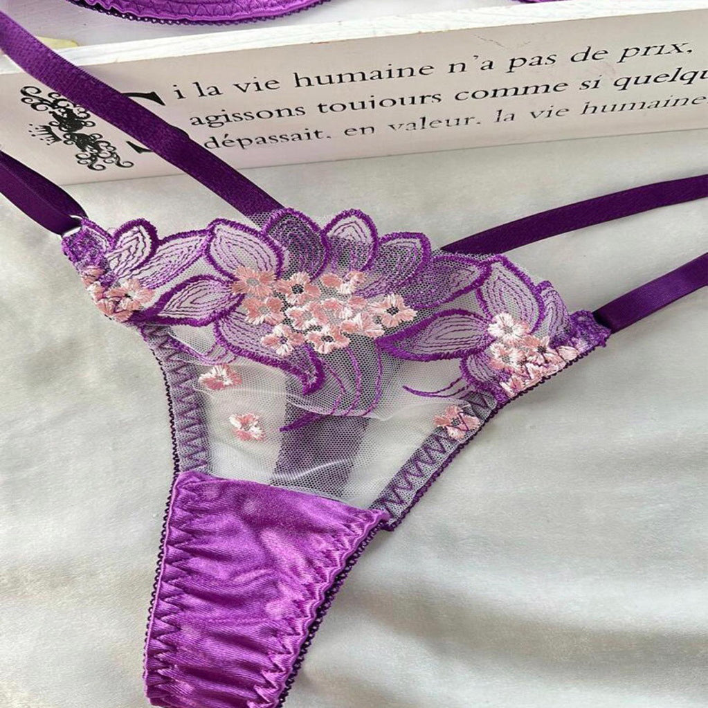 Purple Embroidered Ribbon Steel Ring Underwear Suit Women Purple Embroidered Ribbon Steel Ring Underwear Suit Women